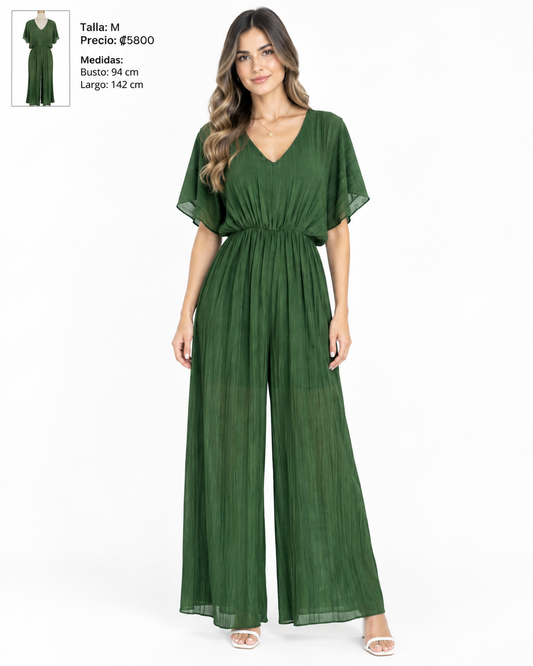 Enterizo verde plisado