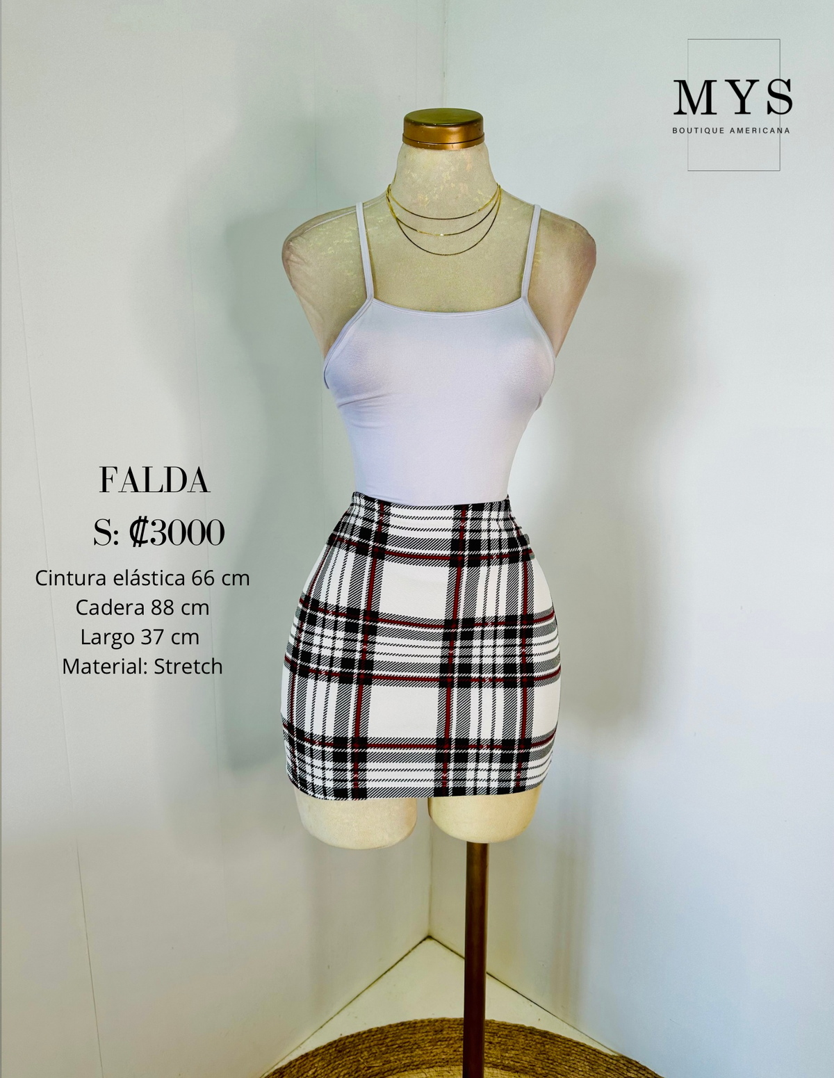 Falda cuadros blanca